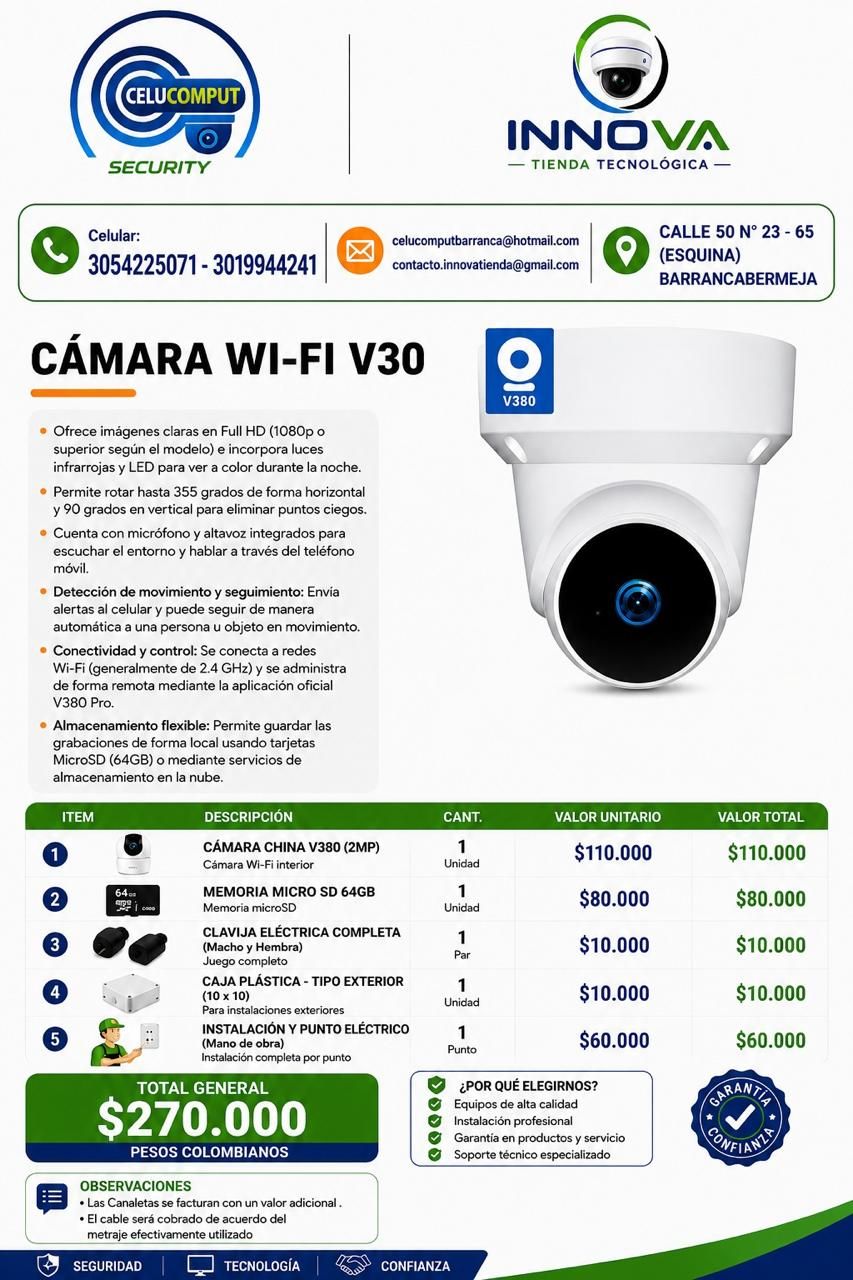 Kit cámara Wi-Fi V380 2MP con memoria de 64 GB e instalación (foto 2)